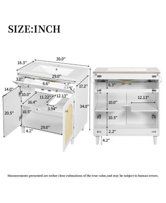 Freestanding Bathroom Vanity with Sink, Solid Wood & MDF Cabinet, Tip Drawer & Adjustable Shelf for Modern Storage
