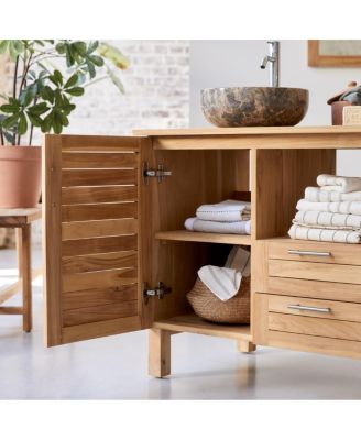 Solid Teak Wood Vanity Cabinet Wash Stand Adjustable Drawers Bathroom Furniture