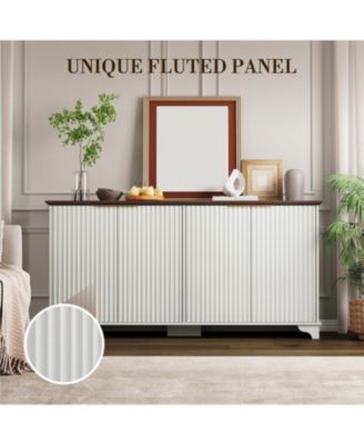 61 Inch Modern Fluted Wood Buffet Cabinet with 4 Doors - Adjustable Shelf Storage Sideboard for Kitchen, Dining Room