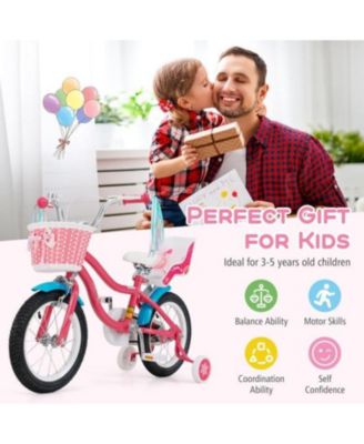 14 Inch Girls Bike with Doll Seat and Training Wheels for 3-5 Years