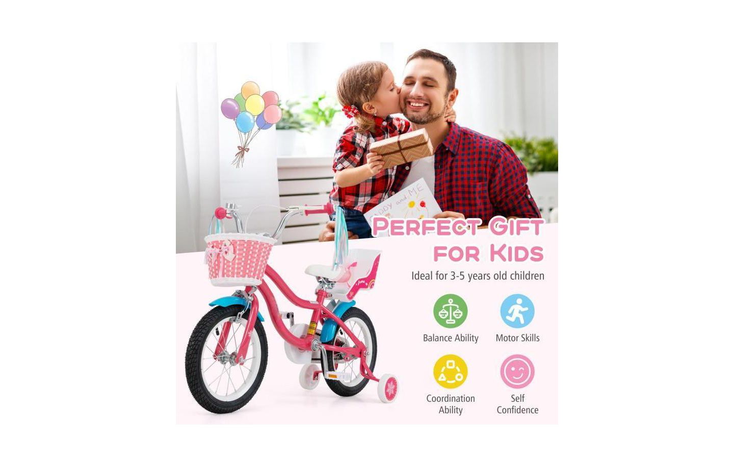 Детская игрушка HONGGE 14 Inch Girls Bike with Doll Seat and Training Wheels, Ages 3-5, цвет: Розовый — фото 10