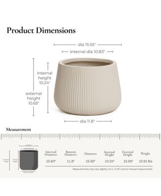 Off Ribbed 15.55-Inch Round Planter