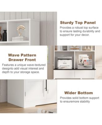 60'' Kitchen Pantry Cabinet, Tall Pantry Cabinet with Glass Doors, Large Kitchen Hutch with Storage Drawers, Farmhouse Kitchen Cabinet