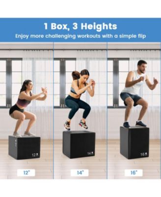 3-in-1 Foam Plyometric Box with 3 Heights and Easy-to-Clean PU Cover-16 Inches