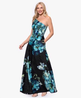 Women's One-Shoulder Burnout Print Ball Gown