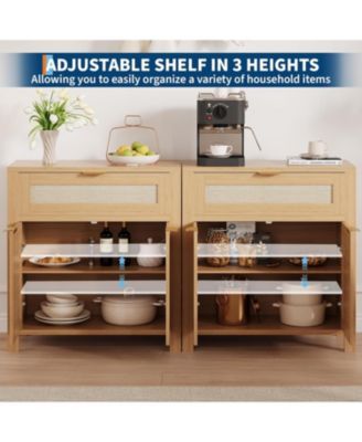 Rattan Sideboard Buffet Cabinet, Modern Farmhouses Storage Cabinet with Drawer & 2 Doors