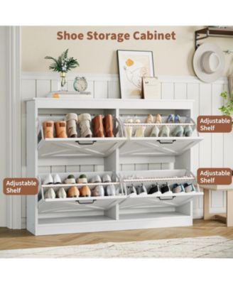 Hidden Shoe Storage Cabinet with 4 Flip Drawers & Adjustable Shelves, Modern Freestanding Shoe Rack Organizer for Entryway, Bedroom