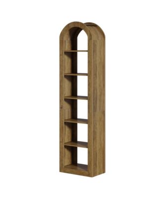 6-Tier Bookshelf - Tall Arched Bookcase, Wooden Display Shelf Rack, Open Shelving Unit for Home Office, Living Room (Brown)