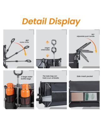 Folding Wagon Cart - Multi-Functional Push-Pull Carts with Canopy, Rotating Handle, All-Terrain Wheels, 480lbs Capacity for Transport, Gray