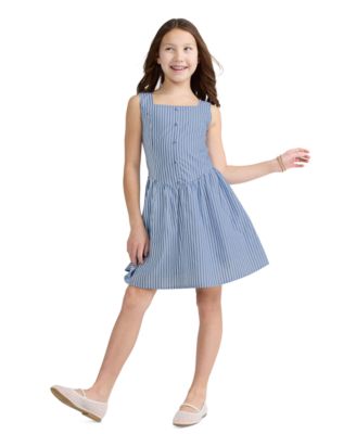 Girls' Faux Button Square Neck Mini Dress