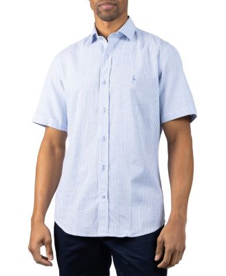 Men's Yarn Dyed Linen Stripe Short Sleeve Shirt