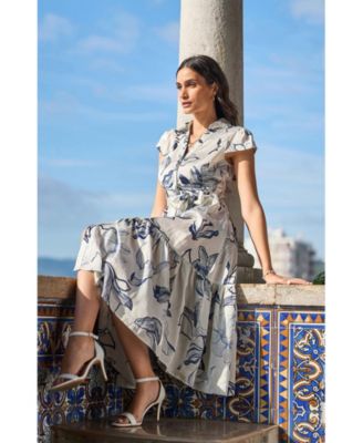 Women's Abstract Floral Midi Shirt Dress