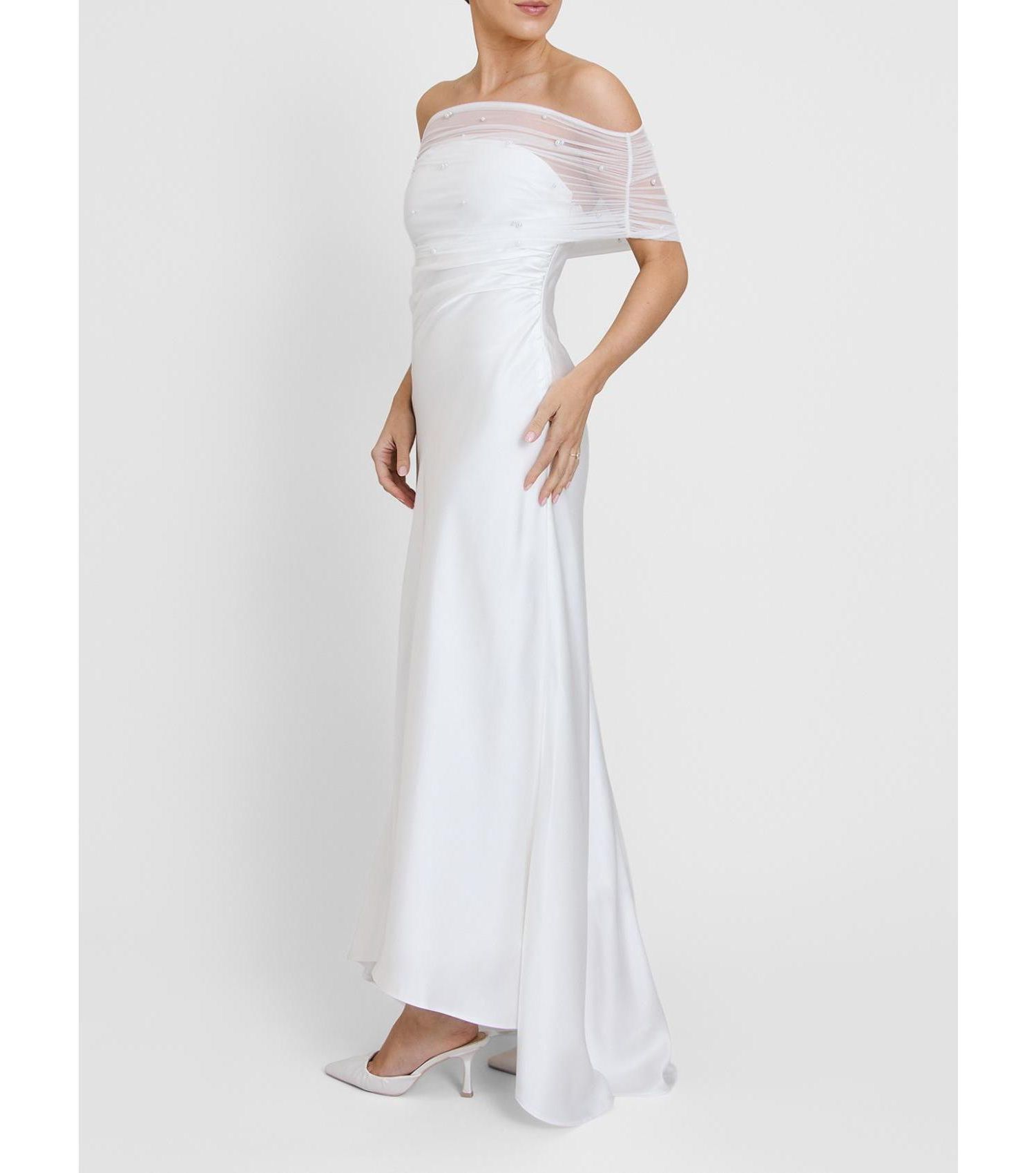 Women's Bardot Detail Beaded Satin Midaxi Dress