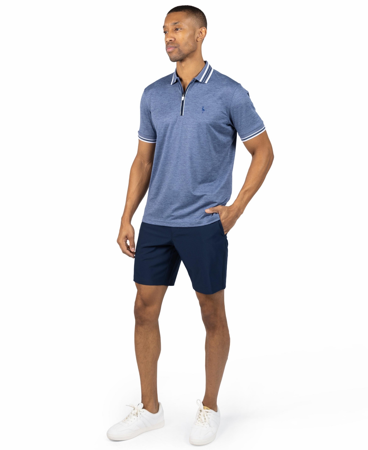 Tailorbyrd Men's Quarter Zip Mesh Performance Polo with Stripe Tipping