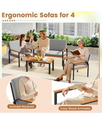 4 Piece Outdoor Furniture Set w/Coffee Table Loveseat and 2 Single Chairs for Porch