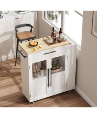 Mobile Kitchen Island Cart with Storage, 360° Rolling Wheels, Rolling Island with Drawers, Spice Rack & Handle