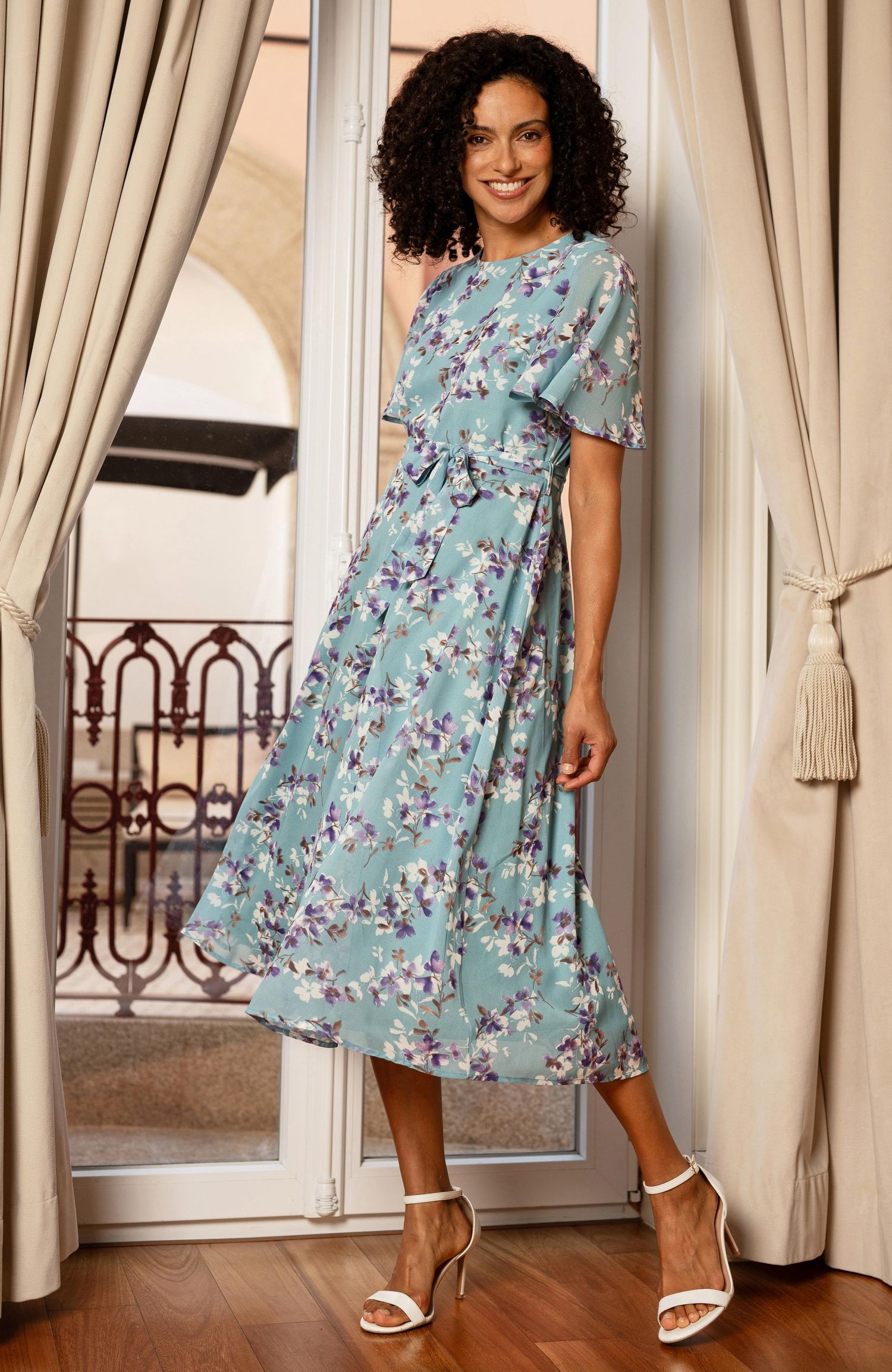 Women's Blossom Print Midi Skater Dress