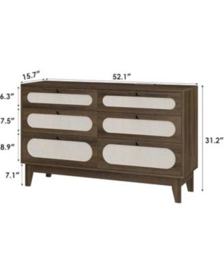 6 Drawer Dresser for Bedroom Closet Chest of Drawers Oak Storage Cabinet