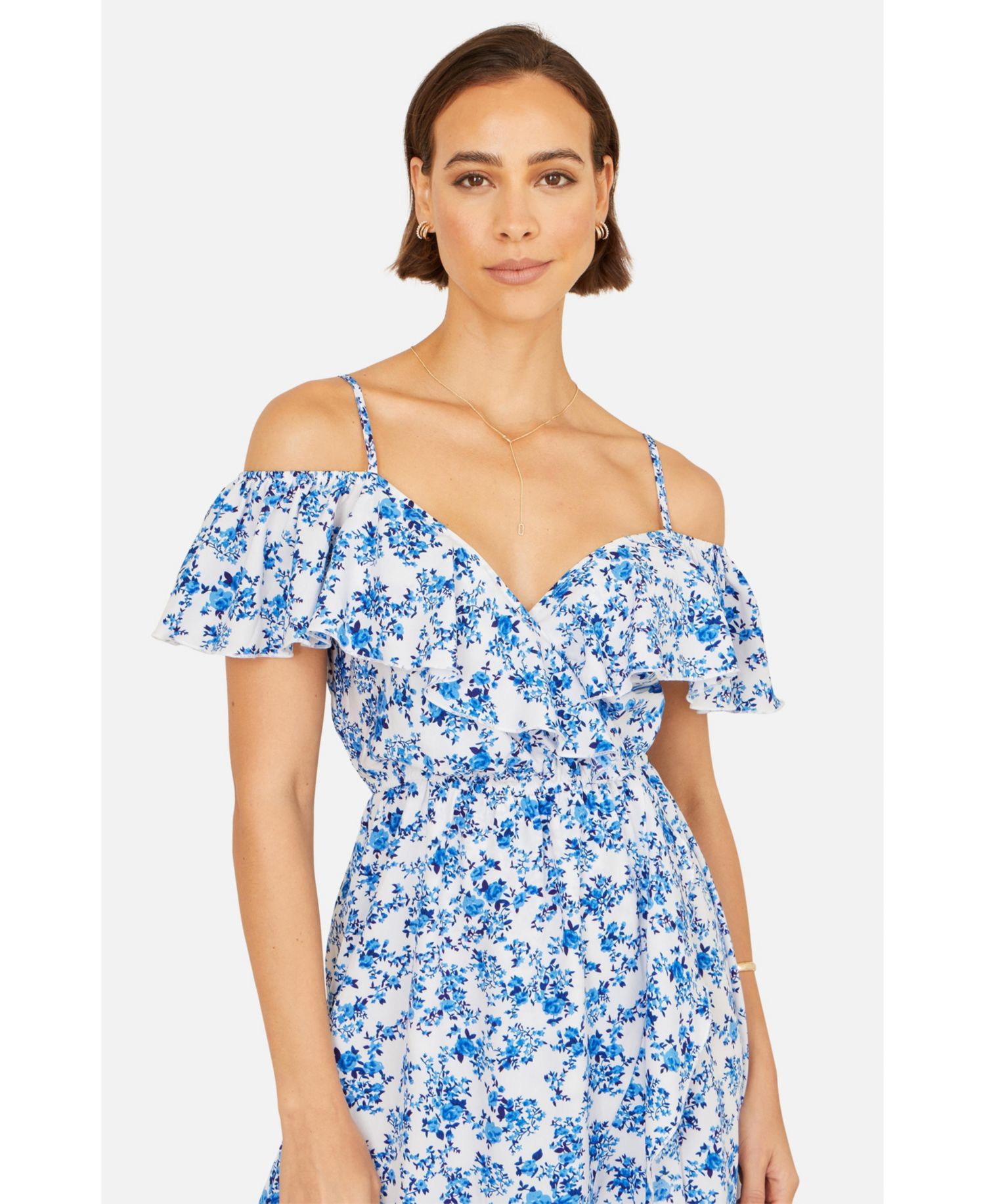 Women's Floral Print Bardot Midi Dress