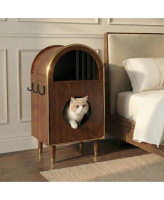 Modern Espresso Cat Condo Furniture, Two-Tier Arch Cat House for 2 Cats
