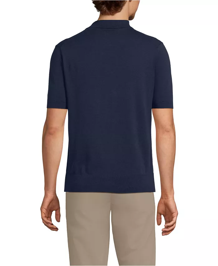 Men's Short Sleeve Vertical Rib Button Down Sweater Polo - thumbnail 6