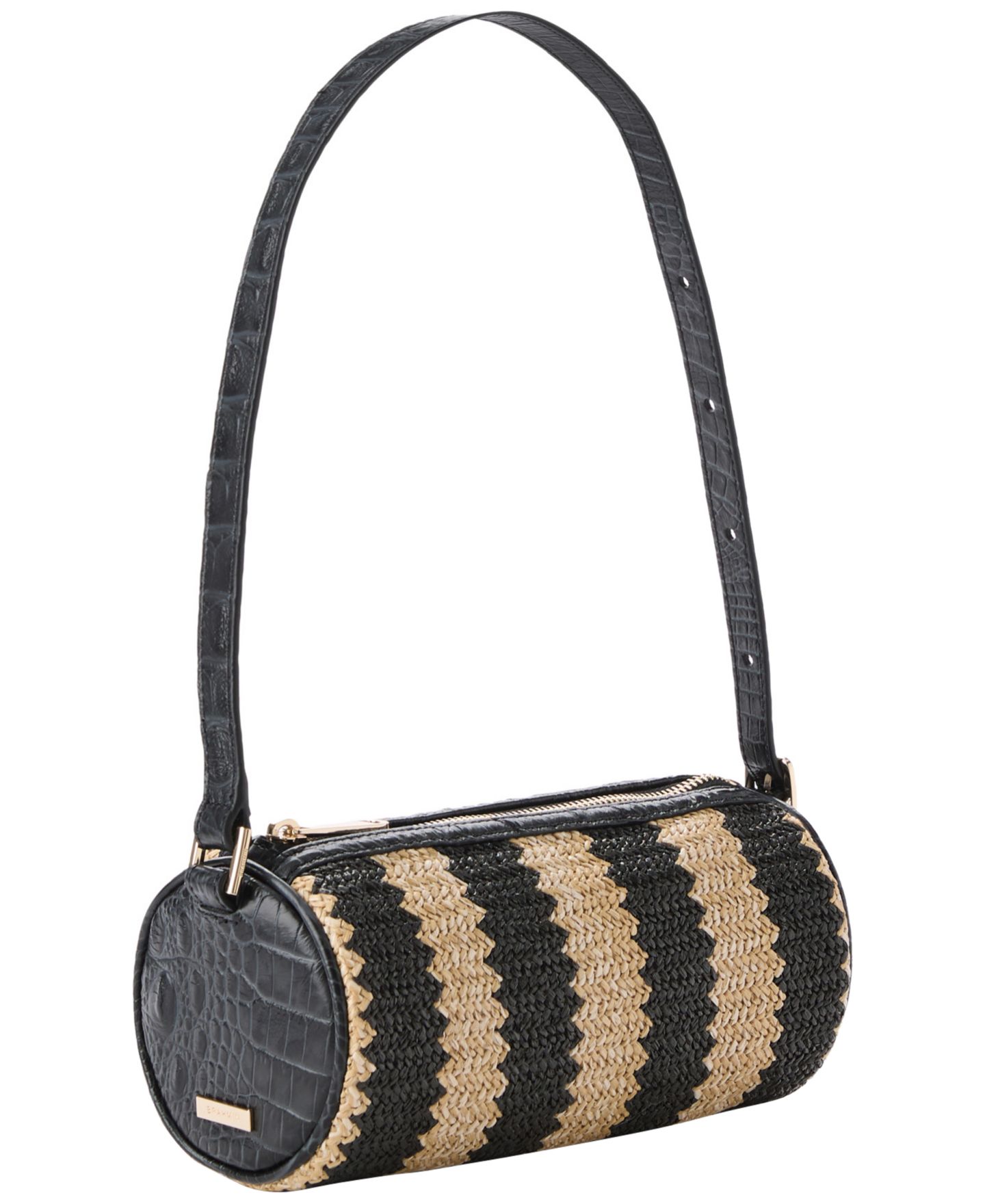 Женская сумка Brahmin Billie Small Leather and Straw Slim Shoulder Barrel, цвет: Чёрный — фото 3