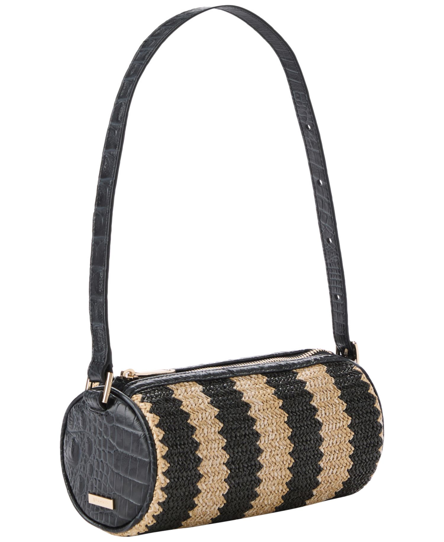 Billie Small Leather and Straw Slim Shoulder Barrel Bag