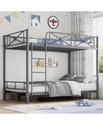 Industrial Twin Over Twin Bunk Bed, Heavy-Duty Steel Frame with Safety Guard Rails & Quiet Slats, Space-Saving for Kids, Steel Bed for School