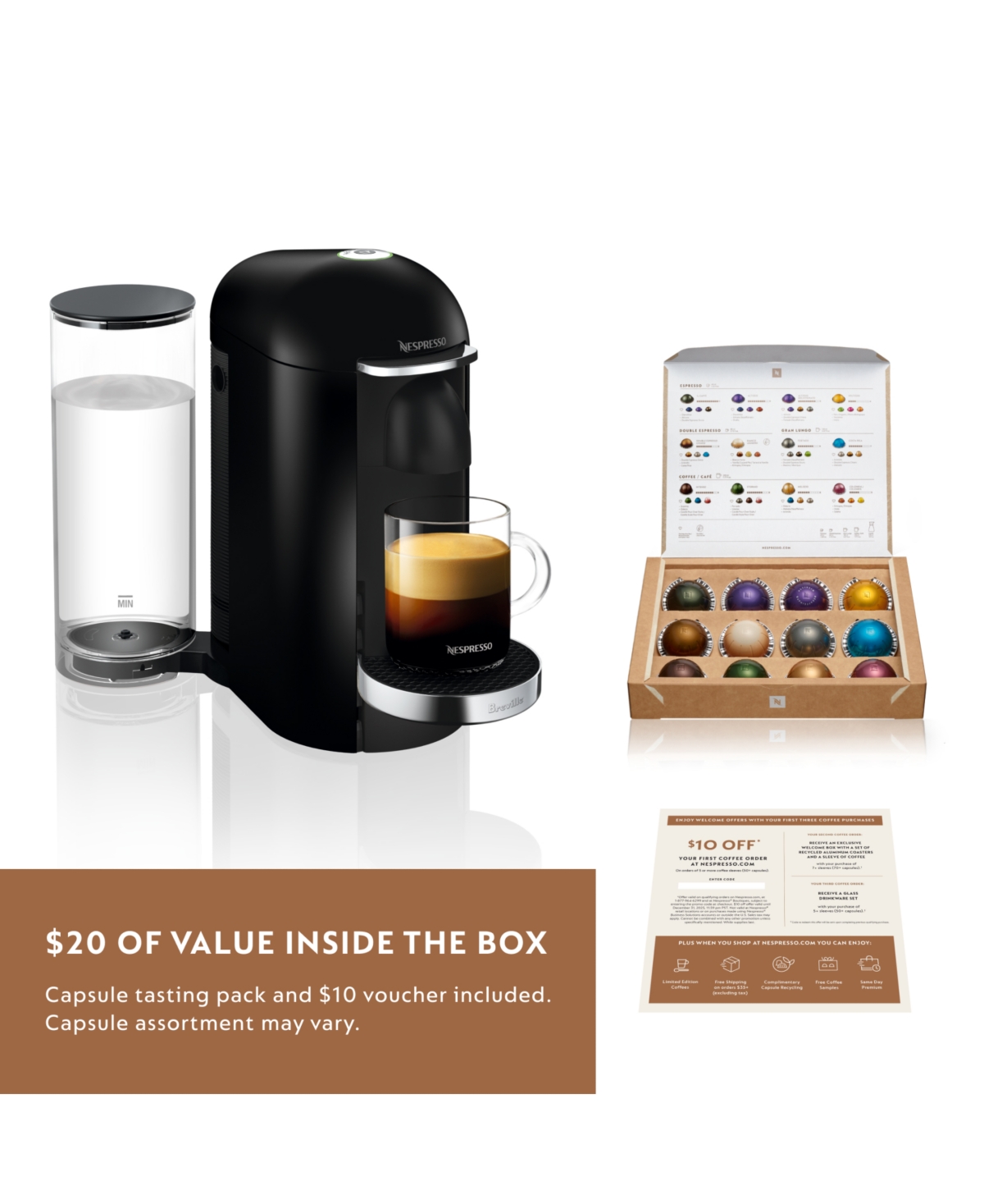 Nespresso Vertuo Plus Deluxe Coffee and Espresso Machine by Breville, Black with Aeroccino Milk Frother
