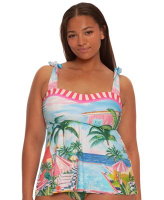 Plus Size Miami Beach Tie Shoulder Tankini Top