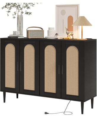 Sideboard Buffet Cabinet with Rattan Doors, Storage Credenza with Shelves, Modern Accent Coffee Bar Cabinet for Dining Room, Kitchen