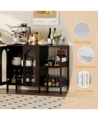 Sideboard Buffet Cabinet with Storage , Wooden Storage Cabinets with Glass Doors, Two Golden Metal Handles