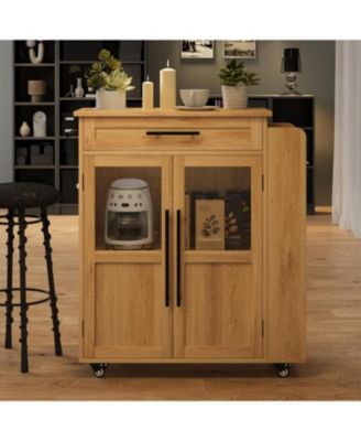 Mobile Kitchen Island Cart with Storage, 360° Rolling Wheels, Rolling Island with Drawers, Spice Rack and Handle