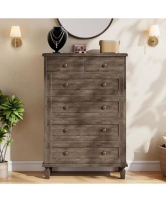 Vintage 6 Drawer Dresser with Tapered Legs, Wood Tall Chest of Drawers for Bedroom, Living Room, Entryway, Distressed Wood Finish