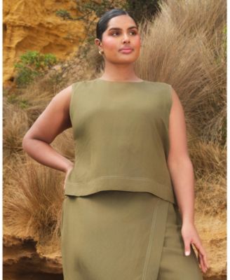 Plus Size Sonnet Linen Sleeveless Summer Tie-back Top