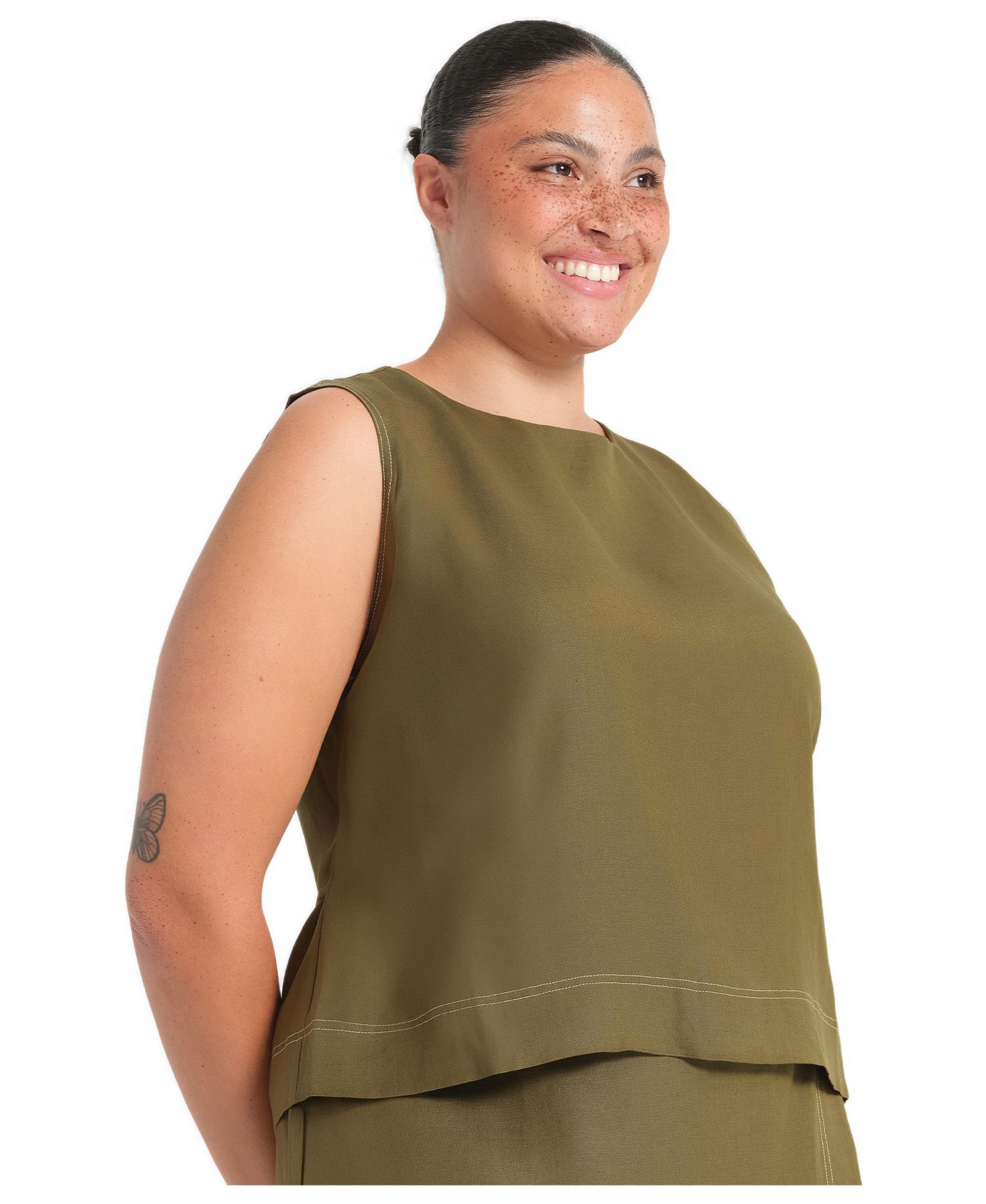 Plus Size Sonnet Linen Sleeveless Summer Tie-back Top