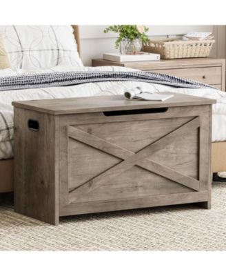 30 Inch Wooden Storage Bench with Safety Hinges Entryway Chest Toy Box Shoe Organizer Easy Assembly