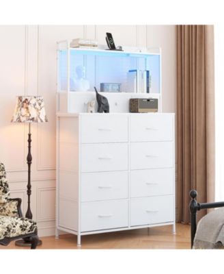 Rustic Dresser for Bedroom with Charging Station, App Controlled RGB LED, Tall Dresser Storage Organizer with 11 Fabric Drawers