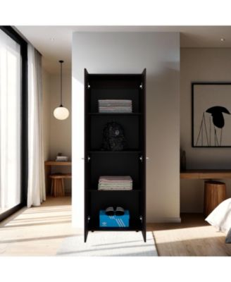 Armoire with 2 Doors 4 Shelves in Walnut and Wengue Space Saving Bedroom Storage Cabinet