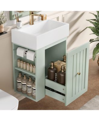 20" Bathroom Vanity with Ceramic Sink, Wall Mounted Storage Cabinet with Drawer & Side Shelf for Small Bathrooms
