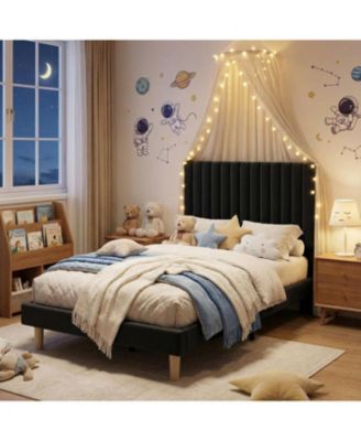  Upholstered Platform Bed Frame  Vertical Channel Tufted Adjustable Headboard, Strong Wooden Slats Support, No Box