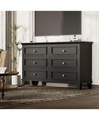 6 Drawer Dresser for Bedroom Wide Modern Wood Chest with Metal Handles Storage Organizer