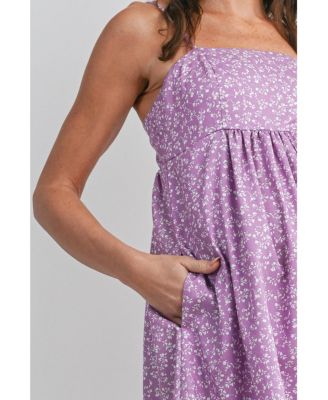 Maternity Floral Square-Neck Adjustable Strap Romper with Pockets