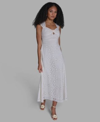 Women's Sweetheart Neck Keyhole Eyelet Maxi Dress
