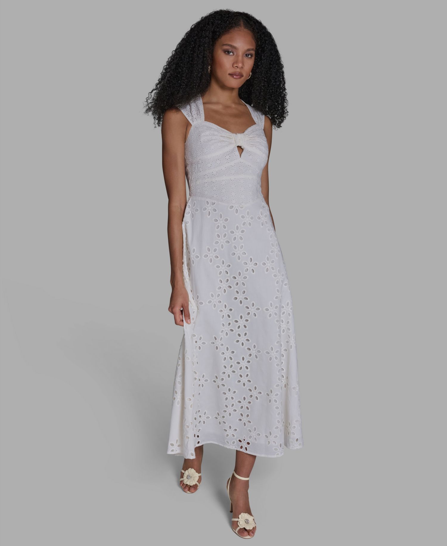 Women's Sweetheart Neck Keyhole Eyelet Maxi Dress
