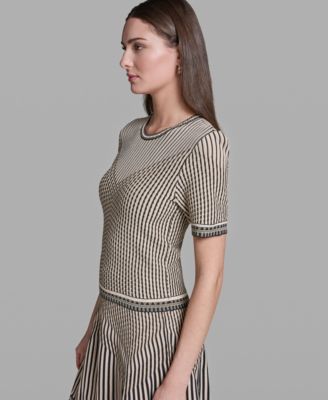 Women's Short-Sleeve Mix Pattern Crew Neck Top