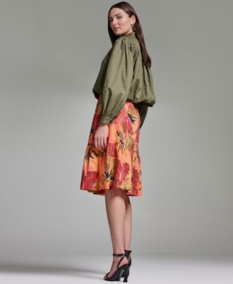 Women's Printed V-Neck Midi Dress