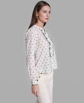 Women's Long-Sleeve Collared Printed Top