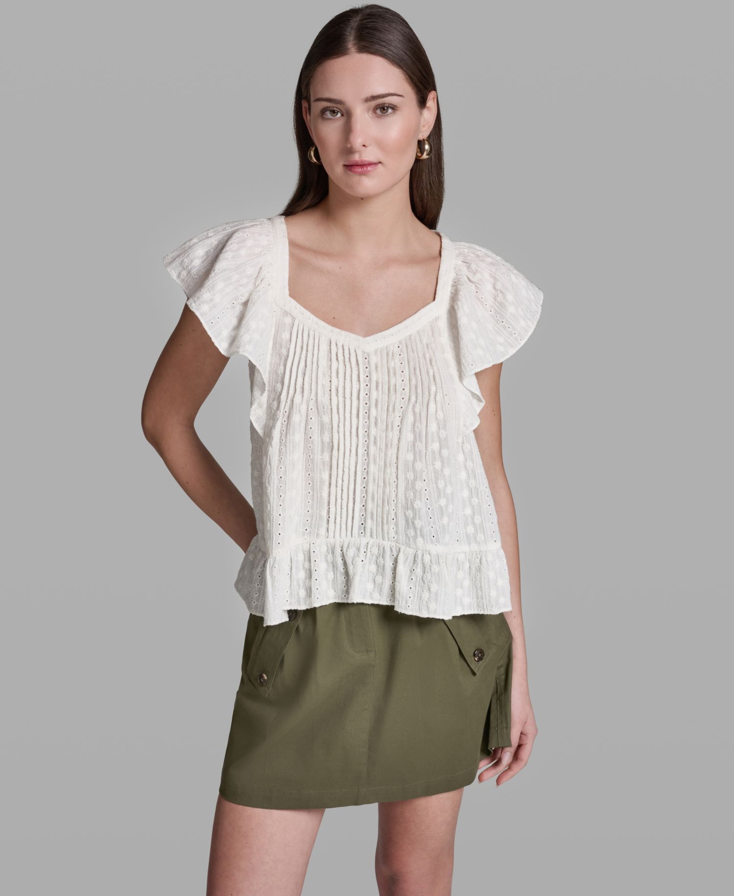 Women's Multi Layer Ruffles Flutter-Sleeve Top