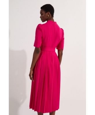 Women's Structured Crepe Belted Midi Dress